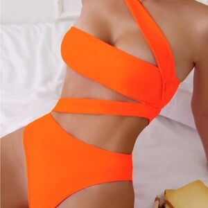 Vibrant Orange Strappy One Piece Suit